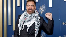 Javier Bardem wears a keffiyeh at the 77th Primetime Emmy Awards in Los Angeles in September 2025. Getty Images
