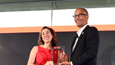 Computational geneticist and infectious disease expert Dr Pardis Sabeti receives her award.
