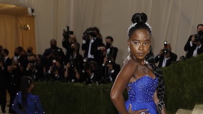 Amanda Gorman wears blue Vera Wang to attend the 2021 Met Gala. EPA