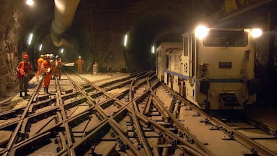 A component for one of the six drill machines being transported by train into a cavern in the Gotthard Base Tunnel in 2009. With a length of 57km crossing the Alps, the Gotthard Base Tunnel is the world’s longest railway tunnel. Karl Mathis / EPA