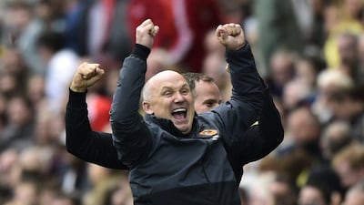 Hull City caretaker manager Mike Phelan celebrates Shaun Maloney's goal against Swansea City at the Liberty Stadium on Saturday, August 20, 2016. Rebecca Naden / Reuters