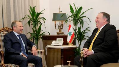 U.S. Secretary of State Mike Pompeo meets with Lebanese Foreign Minister Gebran Bassil in Beirut, Lebanon March 22, 2019. REUTERS/Jim Young/Pool