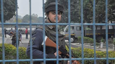 Indian airforce soldiers stand in position outside the Air Force base following an encounter with militants at Air Force base in Pathankot, India on January 6. EPA
