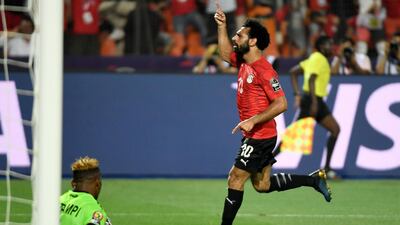 Egypt forward Mohamed Salah celebrates after scoring. AFP