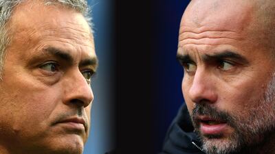 The Manchester United of Jose Mourinho, left, and Pep Guardiola's Manchester City are evenly matched. Laurence Griffiths / Getty Images