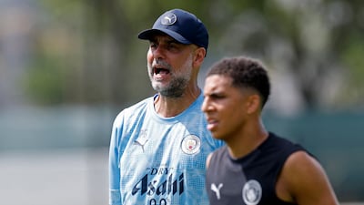 Manchester City manager Pep Guardiola oversees training. Reuters