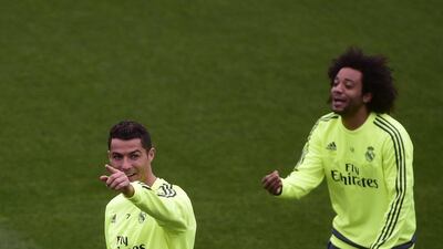 Real Madrid’s Portuguese forward Cristiano Ronaldo gestures during a taining session at Valdebebas Sport City in Madrid on April 19, 2016 on the eve of their La Liga football match against Villarreal. AFP / PIERRE-PHILIPPE MARCOU