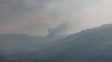 Smoke rises from Khiam after Israeli strikes. EPA