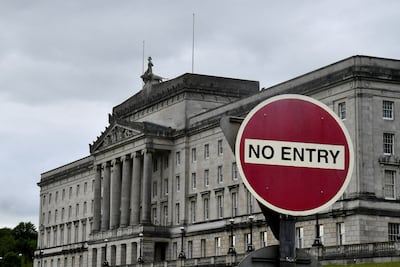 The Stormont Parliament Buildings in Belfast, Northern Ireland. UK Prime Minister Rishi Sunak is seeking the buy-in of the Irish Democratic Unionist Party. Reuters
