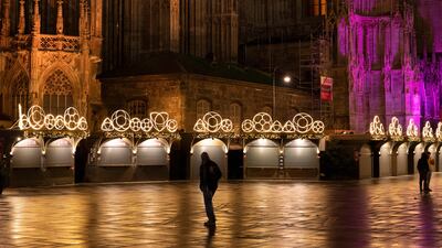 The closed Christmas market next to Stephen's Cathedral, which would normally be packed with crowds of people, in Vienna, Austria. The country is under a nationwide lockdown. AFP