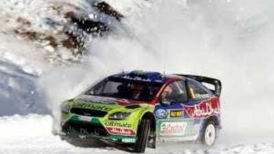 Mikko Hirvonen races towards a 42.3 second victory over his French rival, Citroen driver Sebastien Loeb, in Rally Sweden.