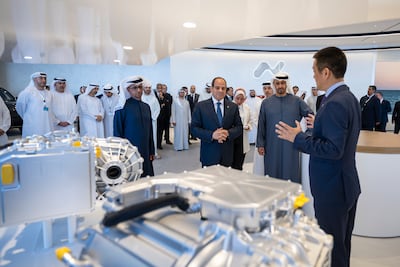 President Sheikh Mohamed and President Abdel Fattah El Sisi of Egypt witness the launch of Nio Mena, a partnership between Nio and CYVN Holdings, in 2024. Photo: UAE Presidential Court