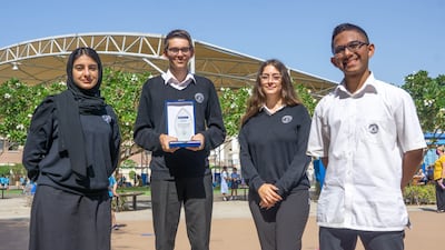British School Al Khubairat pupils Alreem Al Ahbabi, Sam Matthews, Dimitra Karachaliou, and Dasnula Ratnayake participated in the Race4Good competition.