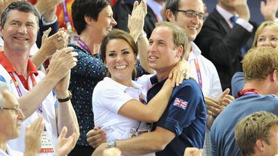 Catherine, Duchess of Cambridge and Prince William celebrate in the crowd during Day 6 of the London 2012 Olympic Games. Getty Images