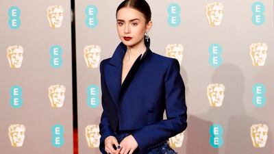 Lily Collins wearing Givenchy Haute Couture at the 2019 Bafta Awards ceremony at the Royal Albert Hall in London, on February 10, 2019. AFP