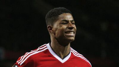 Marcus Rashford celebrates scoring against Midtjylland for Manchester United in their Europa League contest on Thursday night. Russell Cheyne / Reuters / February 25, 2016