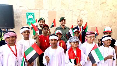 Pupils at the Indian High School, Dubai, celebrate UAE Flag Day. Pawan Singh / The National