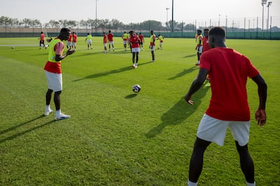 Arabian Falcons players during a training session at the JA Resorts & Hotels pitch in Dubai. Ahmed Ramzan / The National