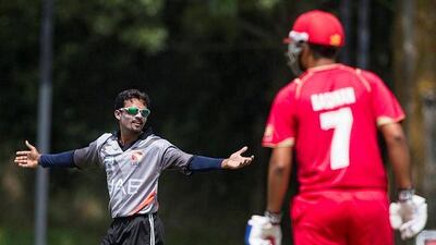 UAE spinner Nasir Aziz, left, was pulled up in 2011 and has been reported twice in the World Twenty20 Qualifier this month. Chris Young for The National