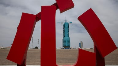 The launch pad for the Shenzhou-23 orbital mission to China's Tiangong station is seen between characters at the Jiuquan Satellite Launch Centre near Jiuquan, Gansu province, on May 23, 2026. Shenzhou-23 is scheduled for May 24, carrying hongkonger Li Jiaying, along with Zhu Yangzhu and Zhang Zhiyuan. EPA