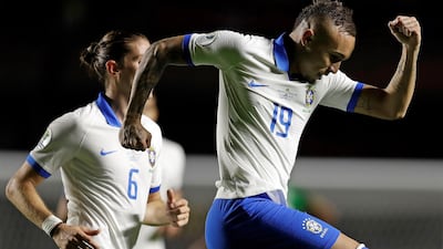 Brazil's Everton Soares celebrates after scoring against Bolivia. EPA