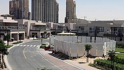 The construction site for a communications mast being built at the Cedre Villa community in the Dubai Silicon Oasis.