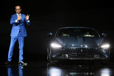 Ferrari's Chief Design Officer Flavio Manzoni speaks during the first world presentation of the Ferrari Roma. Reuters