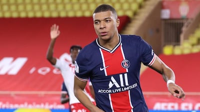 Paris Saint-Germain's French forward Kylian Mbappe after scoring the opening goal against Monaco. AFP