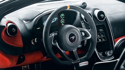 The car weighs 100kg less than its sister model, the 570S, with lightweight bucket seats and Alcantara replacing leather. McLaren