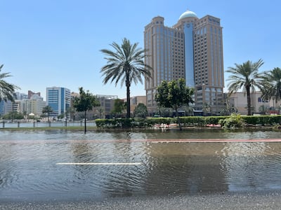 Some roads remain flooded near Mall of Emirates. Sarwat Nasir / The National