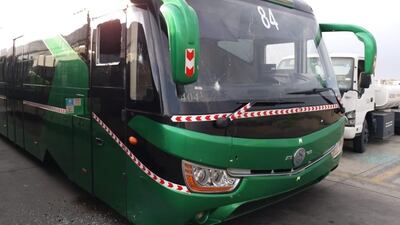 A damaged vehicle at Abha International Airport. SPA