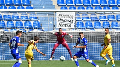 Barcelona midfielder Riqui Puig takes a shot at goal. AFP
