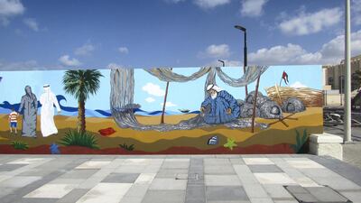 The mural also depicts traditional Dubai scenes by the sea. Courtesy Art4You