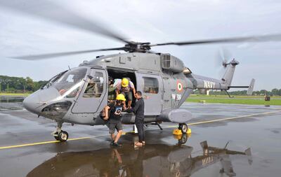 Two crew members aboard an Abu Dhabi registered floating dock were rescued by the Indian Navy. Courtesy: Indian Navy