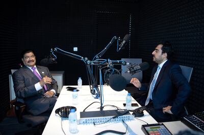 BR Shetty in conversation with The National's Mustafa Alrawi. Emily Broad for The National
