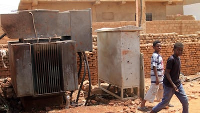 An electrical transformer that was hit by a drone strike in the El Droshab area of Khartoum North. AFP