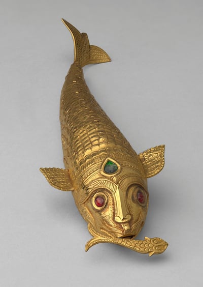 Ornamental gold articulated fish, featuring ruby eyes and an emerald set into the head, presented by Waghji II Rawaji, Thakur Sahib of Morvi. Courtesy Royal Collection Trust © Her Majesty Queen Elizabeth II 2017