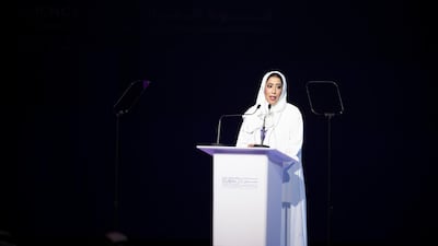 Mona Al Marri, managing director of Dubai Women's Establishment, speaks on the first day. Reem Mohammed / The National