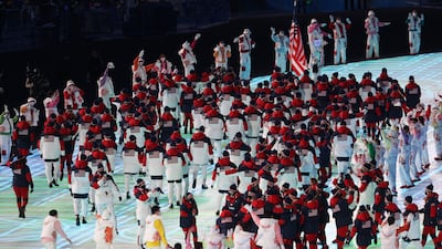 Members of Team USA enter the stadium during the opening ceremony. Getty Images