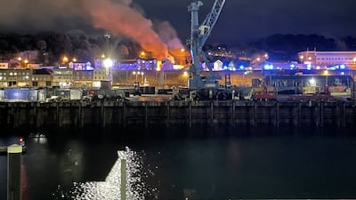 The aftermath of the explosion and fire at a block of flats in St Helier, Jersey. PA