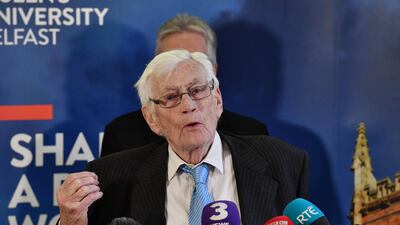 Former NI deputy First Minister Seamus Mallon takes part in a press conference at an event to mark the 20th anniversary of the Good Friday Agreement at Queens university on April 10, 2018 in Belfast, Northern Ireland. The event, 'Building Peace: 20 years on from the Belfast/Good Friday Agreement' has been organised by the Senator George J. Mitchell Institute for Global Peace, Security and Justice. Charles McQuillan/Getty Images