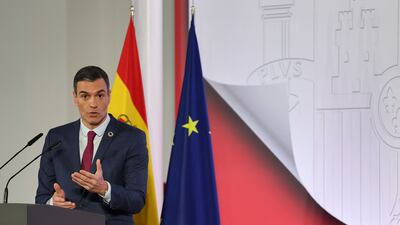 Spain's Prime Minister, Pedro Sanchez, at an end-of-year briefing after a Cabinet meeting, at La Moncloa Palace in Madrid. AFP