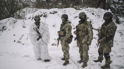 Members of the Siberian Battalion carrying out military exercises with the International Legion of the Armed Forces of Ukraine at an undisclosed location in Ukraine. Bloomberg