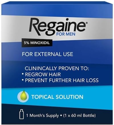 Regaine, with FDA-approved mioxidil, is available over the counter in UAE pharmacies and supermarkets. Photo: Aster