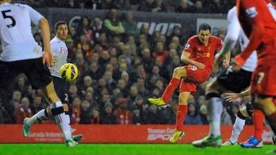 Stewart Downing, third from right, scored his first goal for Liverpool in 16 months on Saturday against Fulham.