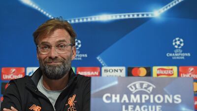 Jurgen Klopp addresses the media ahead of Liverpool's Uefa Champions League quarter-final, second leg against Manchester City. Paul Ellis / AFP