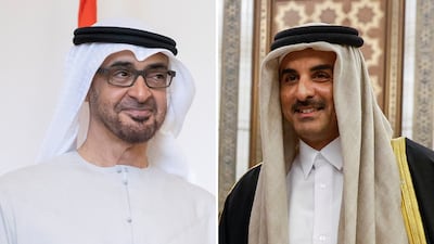 President Sheikh Mohamed and Qatar Emir Sheikh Tamim spoke by phone following the events of Monday in the Gulf. Presidential Court / Reuters