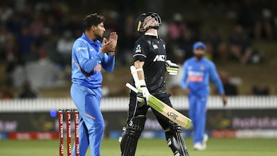 Tom Latham after being dismissed at Seddon Park. Getty Images