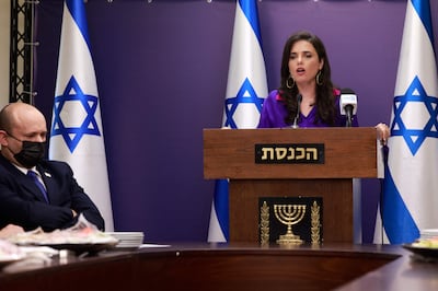 Israeli Interior Minister Ayelet Shaked in the Knesset with Prime Minister Naftali Bennett. AFP