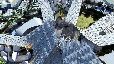 A video grab from a Dubai Expo 2020 handout video that shows a computer-generated architectural impression of the photovoltaic roof that will be a central feature of proposed Dubai Expo 2020 site near Jebel Ali.